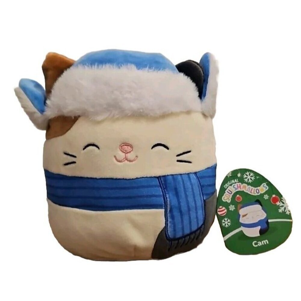 Kellytoy Squishmallow 7” Plush Winter Cam the Cat with Trapper Hat